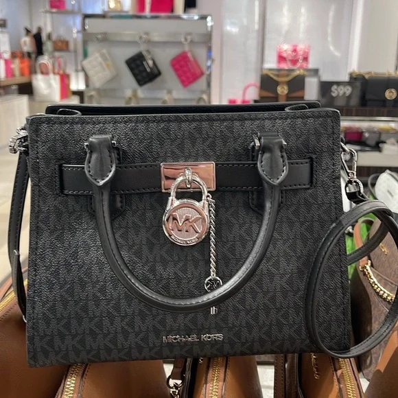 Michael Kors Hamilton Small Signature Logo Satchel Crossbody Bag
Black /Silver - Picture 7 of 16